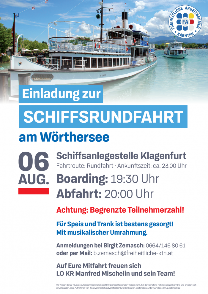 Schiffrundfahrt der Freiheitlichen Arbeitnehmer am Wörthersee