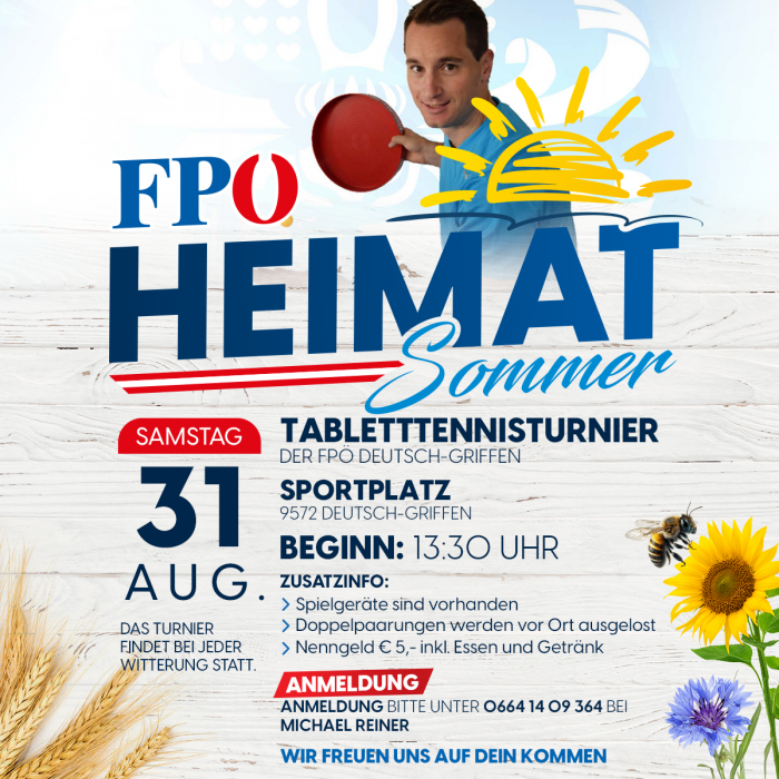 FPÖ-Heimatsommer: Tabletttennisturnier der FPÖ Deutsch-Griffen