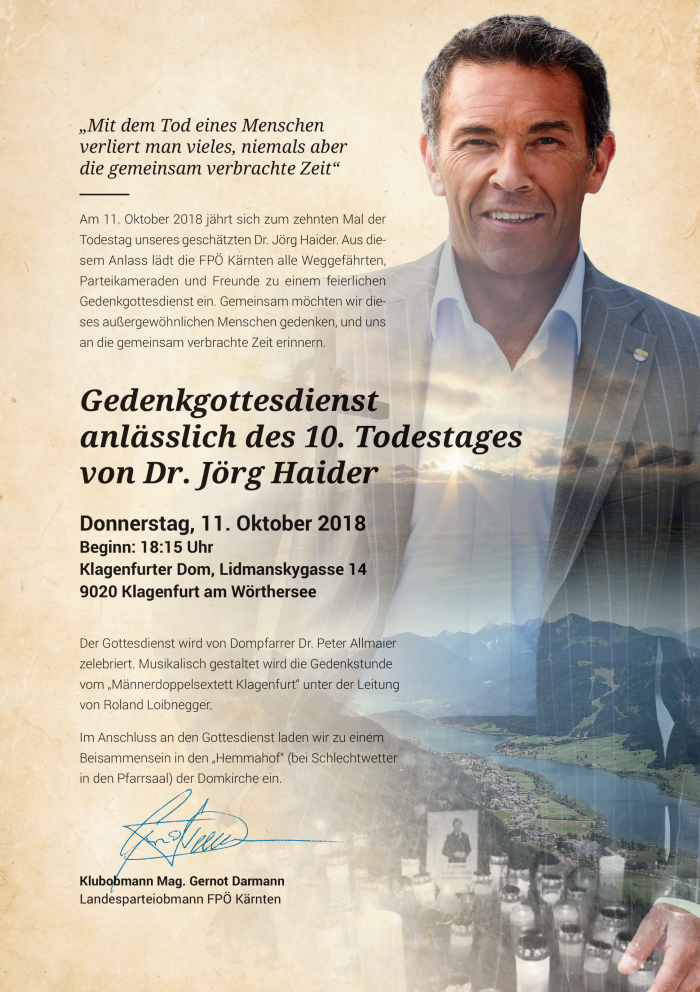 Gedenkgottesdienst für Dr. Jörg Haider